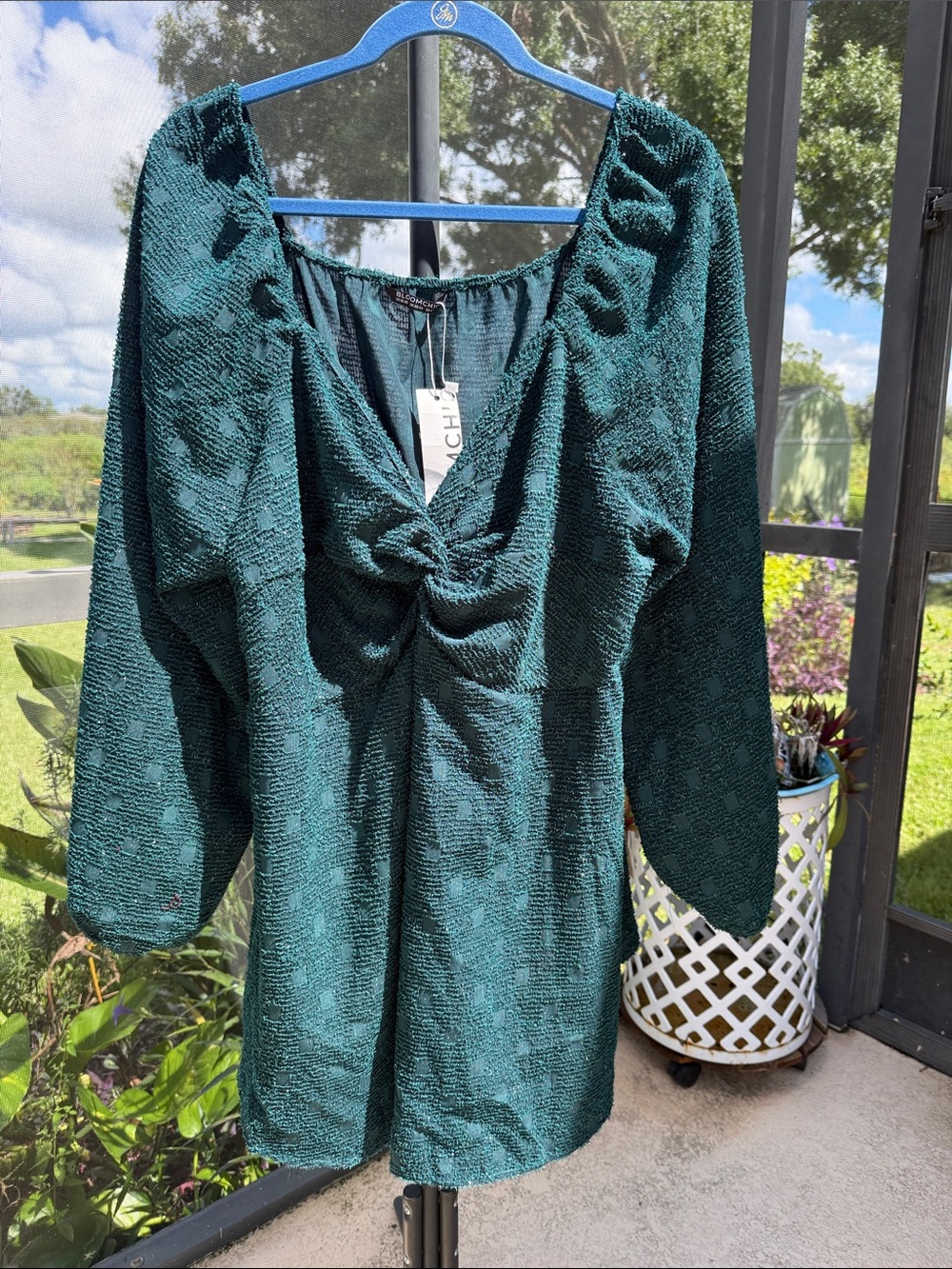 BloomChic sparkly dark green Textured Twist-Front long sleeve Tunic 18-20